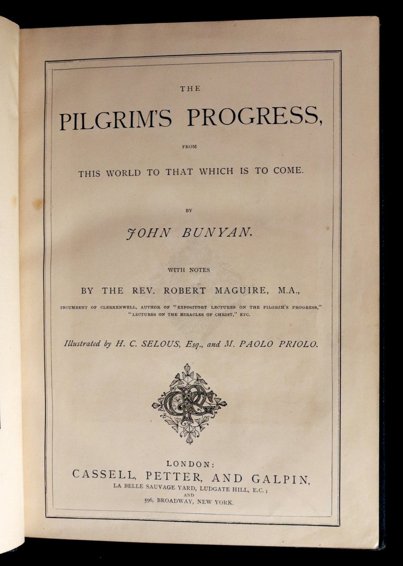 1870 Rare Victorian Book - The Pilgrim's Progress illustrated by Henry Courtney Selous & M. Paolo Priolo.