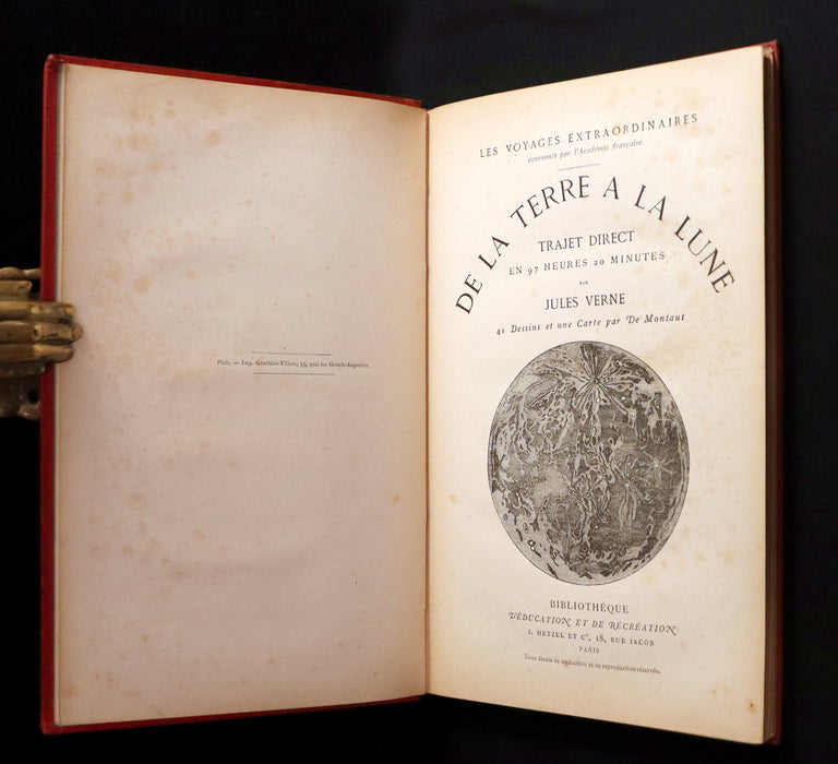 1880 Rare French Book - JULES VERNE - From the Earth to the Moon - De la Terre à la Lune, trajet direct en 97 heures 20 minutes. Illustrated.