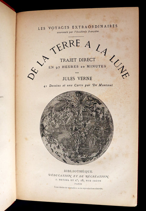 1880 Rare French Book - JULES VERNE - From the Earth to the Moon - De la Terre à la Lune, trajet direct en 97 heures 20 minutes. Illustrated.