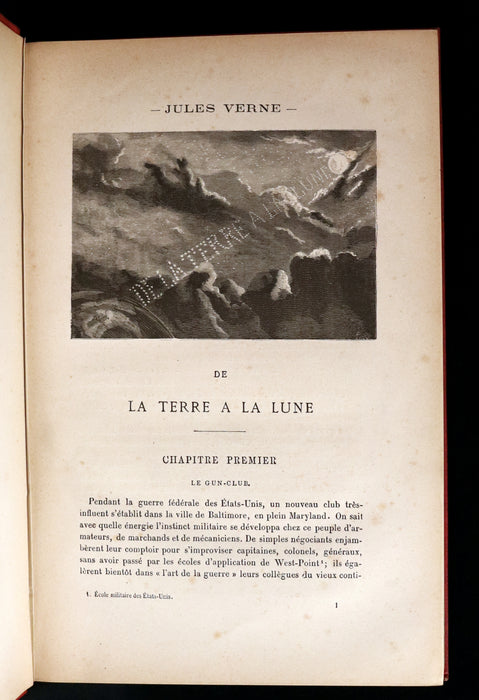 1880 Rare French Book - JULES VERNE - From the Earth to the Moon - De la Terre à la Lune, trajet direct en 97 heures 20 minutes. Illustrated.