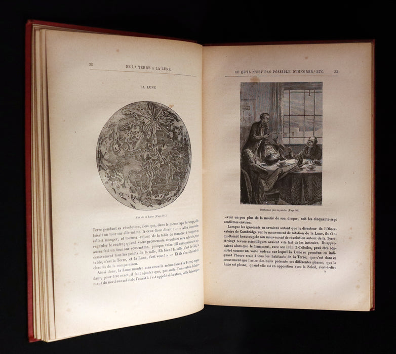 1880 Rare French Book - JULES VERNE - From the Earth to the Moon - De la Terre à la Lune, trajet direct en 97 heures 20 minutes. Illustrated.