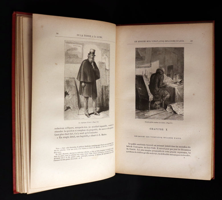 1880 Rare French Book - JULES VERNE - From the Earth to the Moon - De la Terre à la Lune, trajet direct en 97 heures 20 minutes. Illustrated.