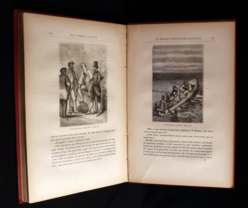 1880 Rare French Book - JULES VERNE - From the Earth to the Moon - De la Terre à la Lune, trajet direct en 97 heures 20 minutes. Illustrated.