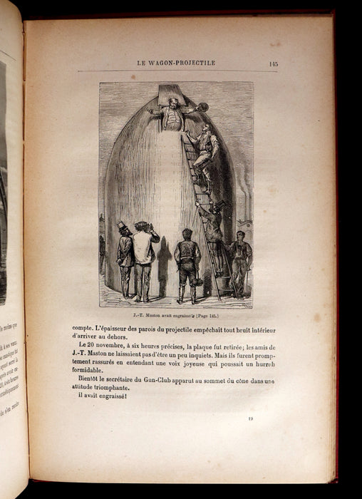 1880 Rare French Book - JULES VERNE - From the Earth to the Moon - De la Terre à la Lune, trajet direct en 97 heures 20 minutes. Illustrated.