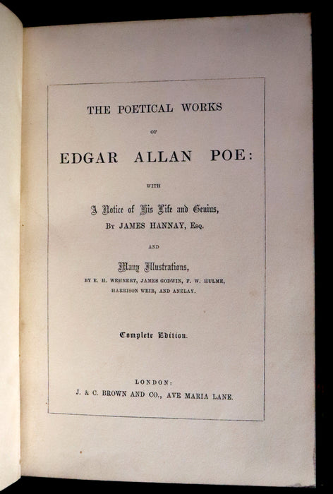 1852 Rare Illustrated Book - The Poetical Works of EDGAR ALLAN POE with a notice of his Life.