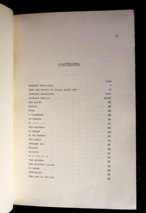 1852 Rare Illustrated Book - The Poetical Works of EDGAR ALLAN POE with a notice of his Life.