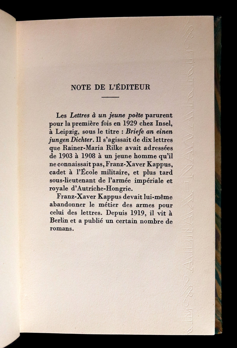1937 Rare French First Edition - Lettres à un Jeune Poète (Letters to a Young Poet) by Rainer Maria Rilke. #435.