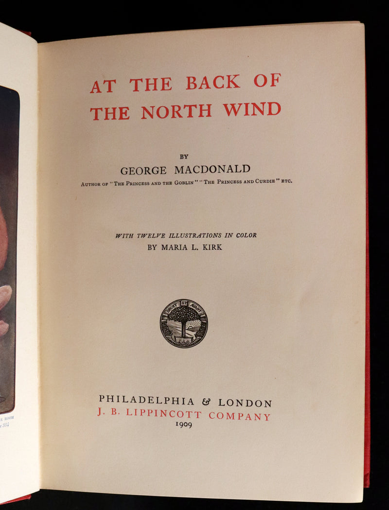 1909 Rare Book - AT THE BACK OF THE NORTH WIND. First Edition illustrated by Maria L. Kirk.