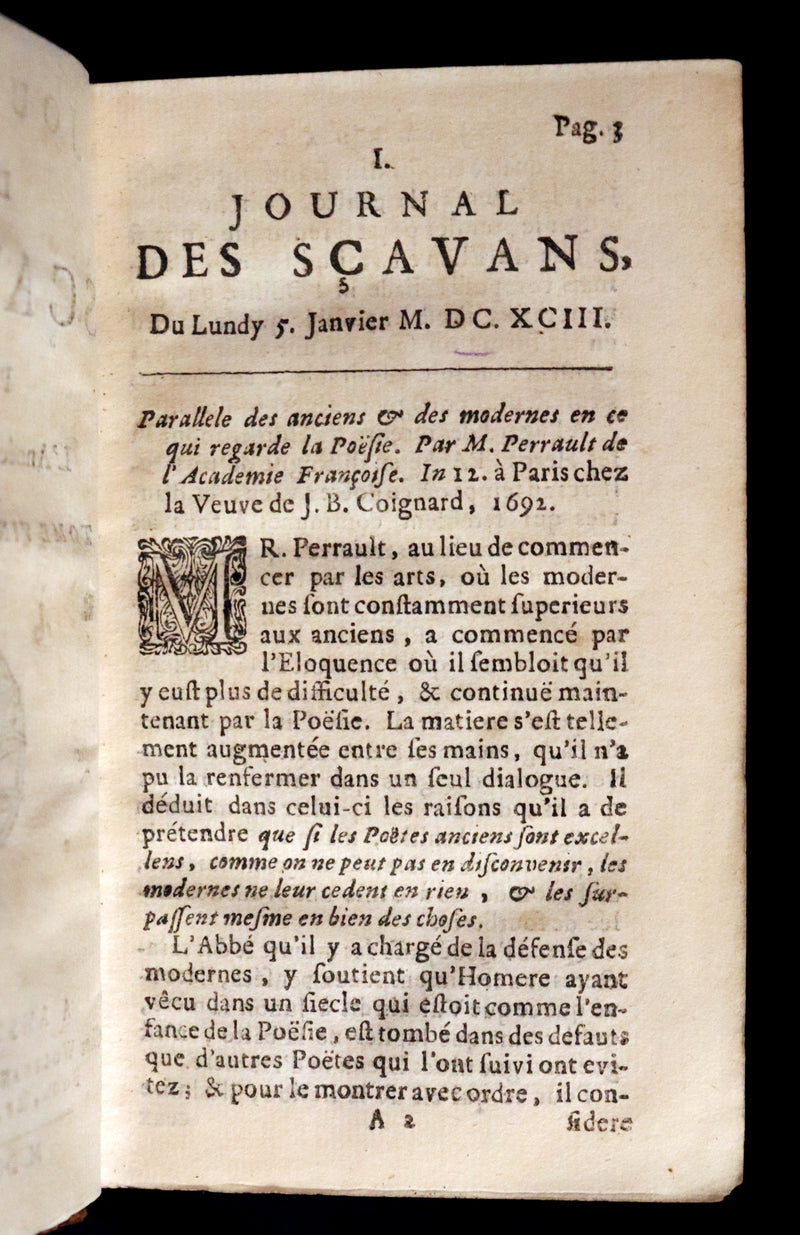 1694 Scarce French Book - Scientists' Journal for year 1693 - Journal des SCAVANS pour l'année 1693.
