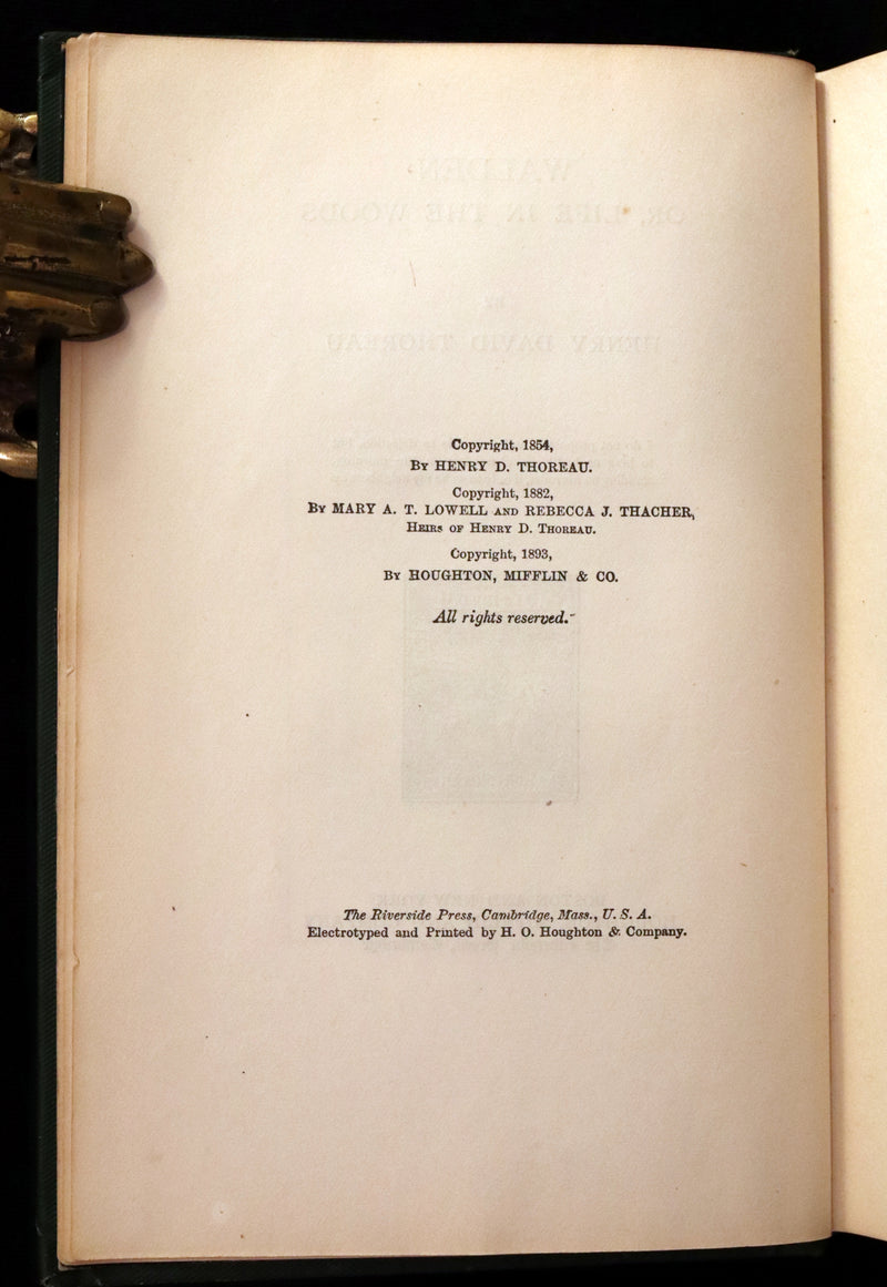 1893 Rare Book - WALDEN or, Life in the Woods by Henry David Thoreau.