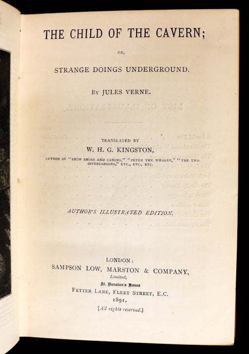 1891 Rare Book - Jules Verne Child of the Cavern Or Strange Doings Underground. Author's Illustrated Edition.