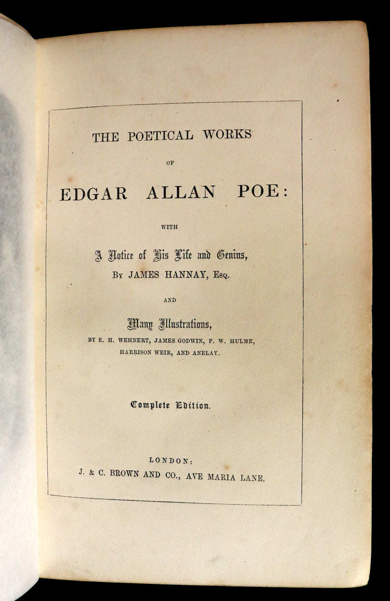 1852 Rare Book - The Poetical Works of EDGAR ALLAN POE with a notice of his Life and Genius.
