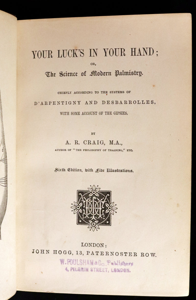 1890 Scarce Book - Your Luck's in your Hand, PALMISTRY with some account of the Gipsies