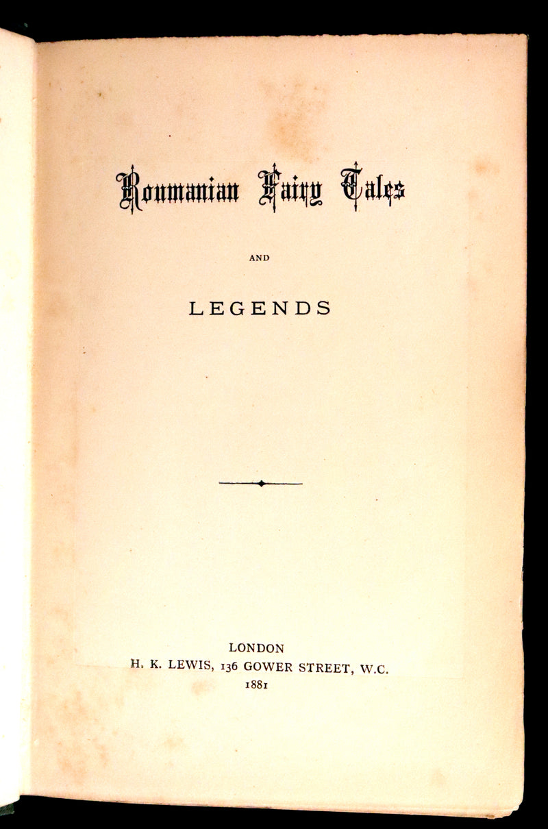 1881 Scarce First Edition - Roumanian Fairy Tales and Legends by E. B. Mawr.