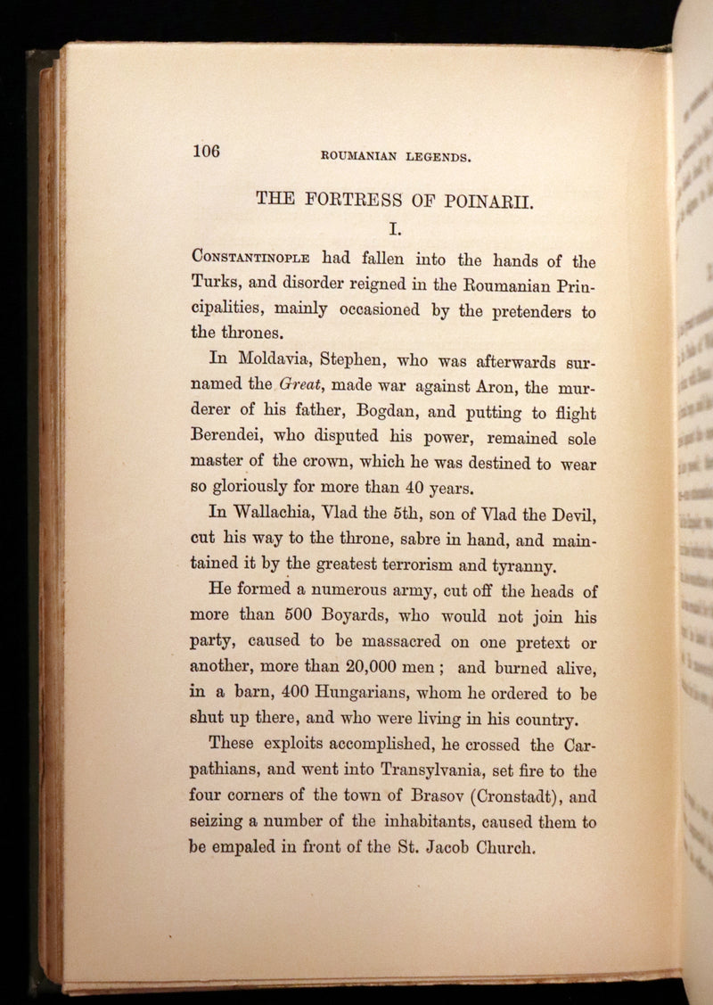 1881 Scarce First Edition - Roumanian Fairy Tales and Legends by E. B. Mawr.