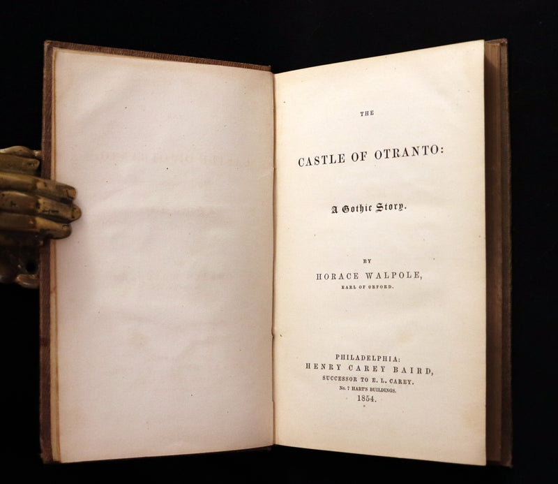 1854 Scarce First US Edition - The Castle of Otranto, a Gothic Story Set in a haunted castle by Horace Walpole.