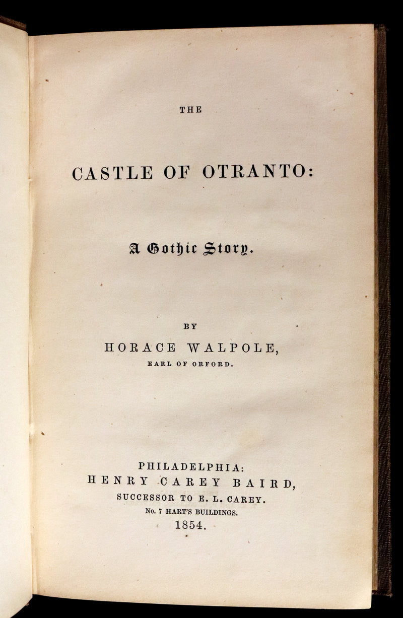 1854 Scarce First US Edition - The Castle of Otranto, a Gothic Story Set in a haunted castle by Horace Walpole.