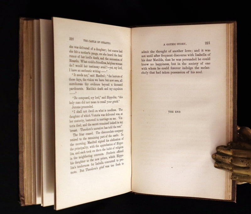 1854 Scarce First US Edition - The Castle of Otranto, a Gothic Story Set in a haunted castle by Horace Walpole.