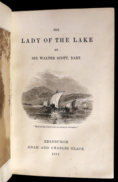 1871 Rare Book bound by Ramage ~ The LADY OF THE LAKE by Sir Walter Scott Illustrated.