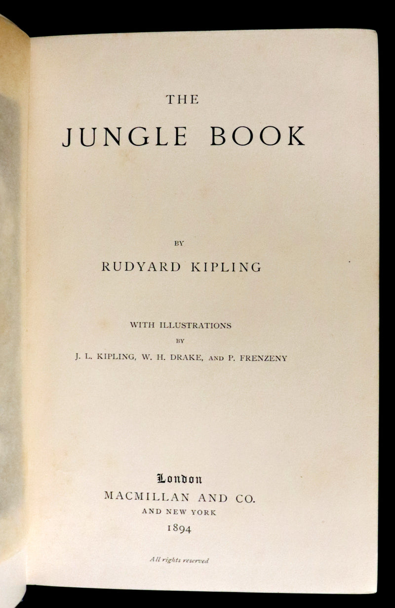 1894 Rare First Edition, second printing - The Jungle Book by Rudyard Kipling. Illustrated.