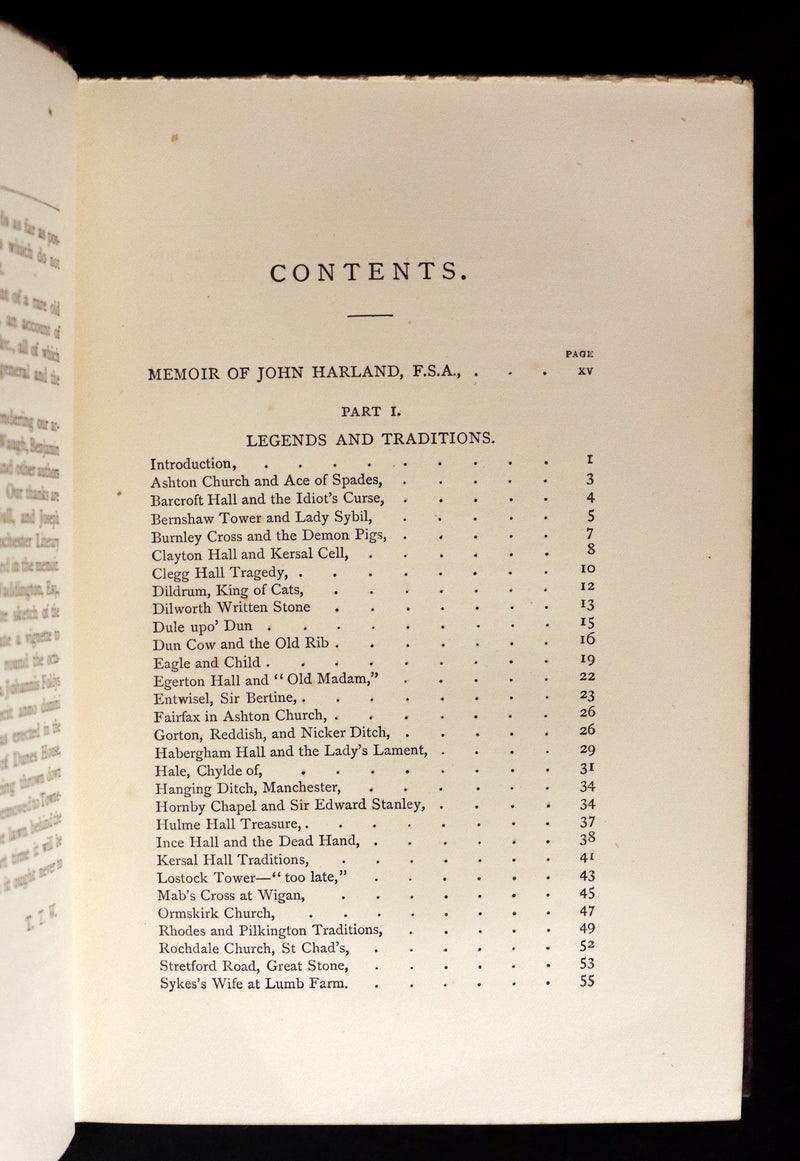 1873 Rare First Edition - LANCASHIRE LEGENDS, SUPERSTITIONS & WITCHES by HARLAND & WILKINSON.