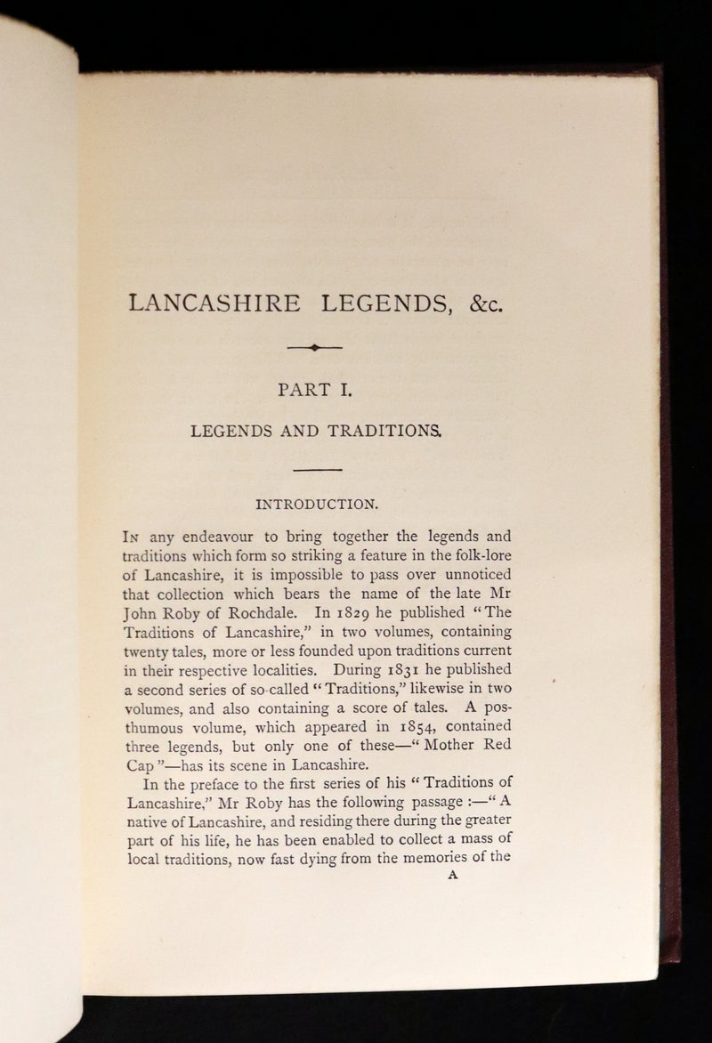 1873 Rare First Edition - LANCASHIRE LEGENDS, SUPERSTITIONS & WITCHES by HARLAND & WILKINSON.