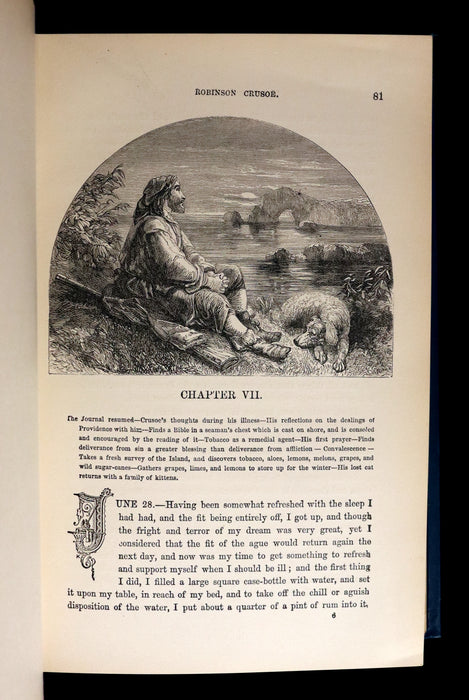 1880 Rare Book - THE ADVENTURES OF ROBINSON CRUSOE illustrated by Thomas Henry Nicolson.