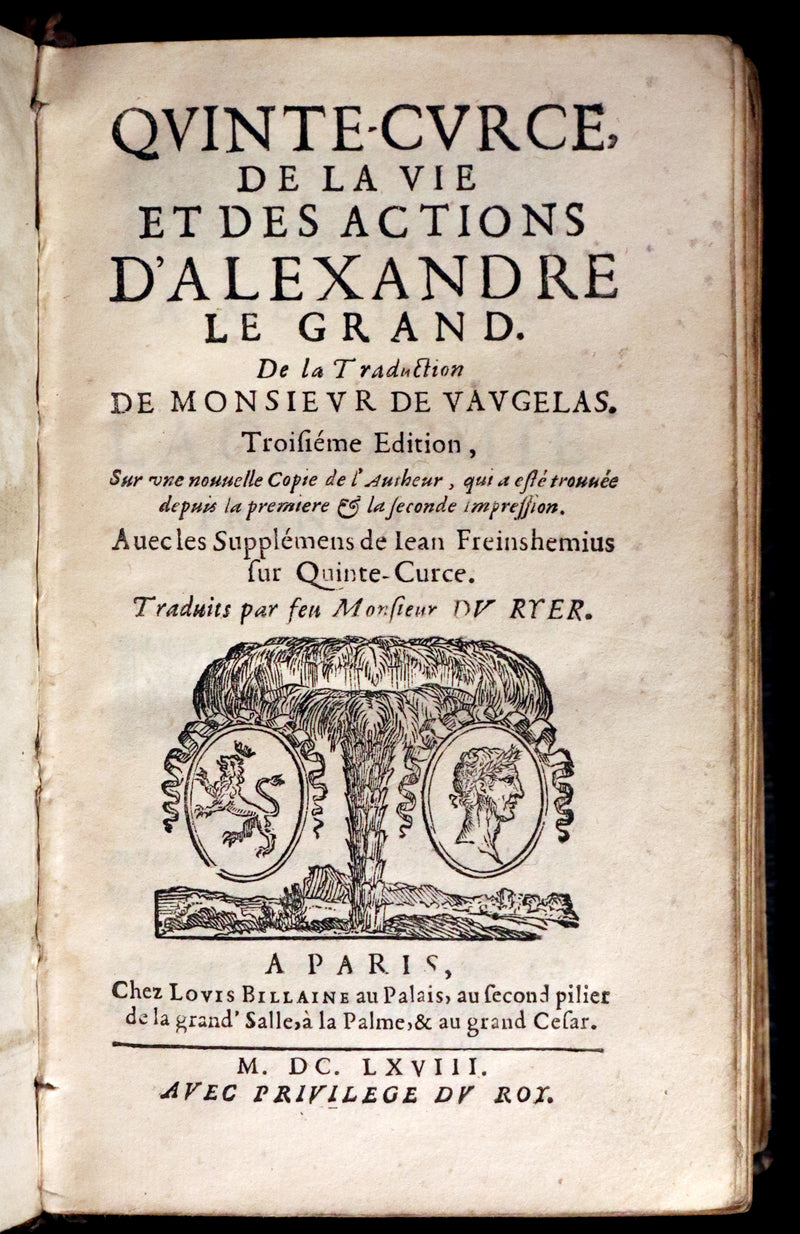 1668 Rare French Book ~ Histories of Alexander the Great ~ Quinte-Curce de la vie et des actions d'Alexandre Le Grand.