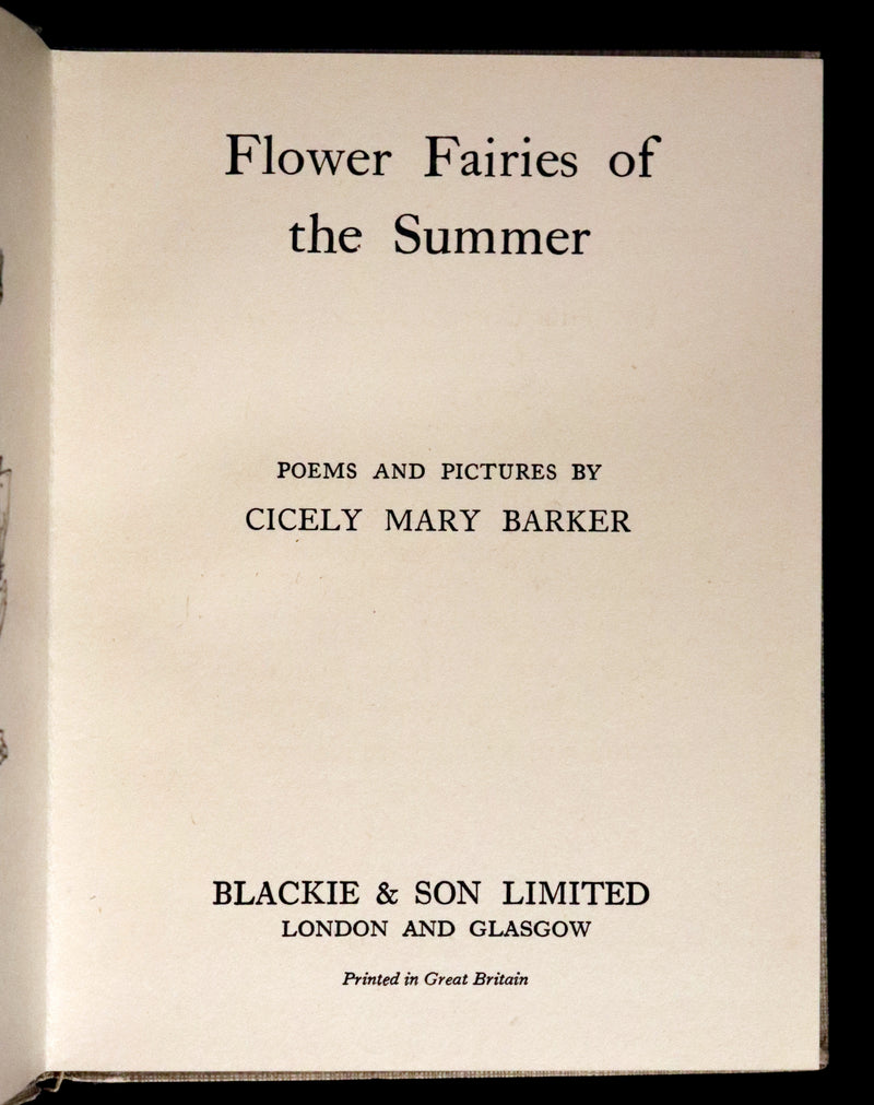 1925 Rare Book - Cicely Mary Barker - FLOWER FAIRIES OF THE SUMMER.
