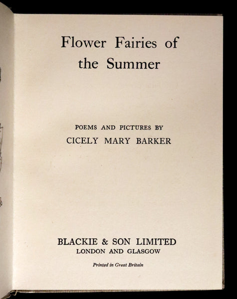 1925 Rare Book - Cicely Mary Barker - FLOWER FAIRIES OF THE SUMMER.