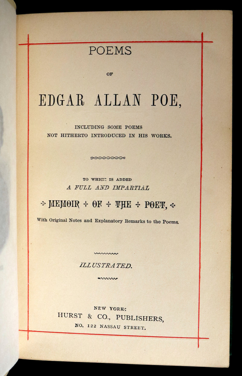1882 Rare Book - Poems of EDGAR ALLAN POE with a full and impartial Memoir of the Poet.
