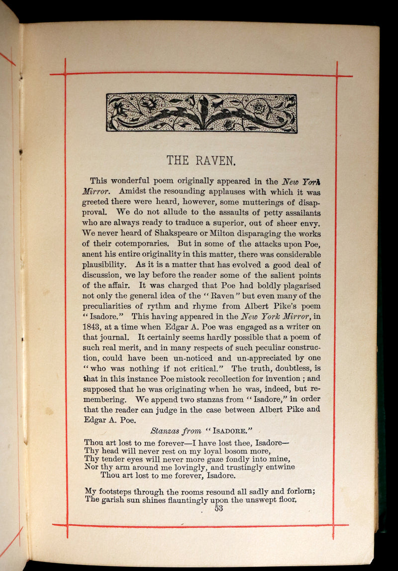 1882 Rare Book - Poems of EDGAR ALLAN POE with a full and impartial Memoir of the Poet.