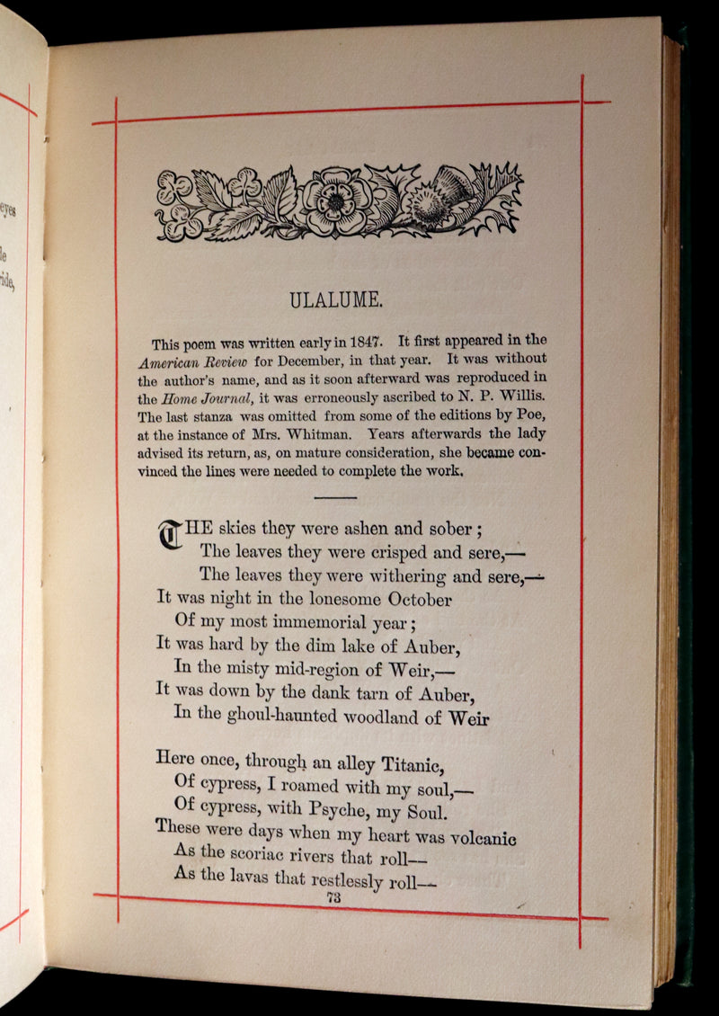 1882 Rare Book - Poems of EDGAR ALLAN POE with a full and impartial Memoir of the Poet.