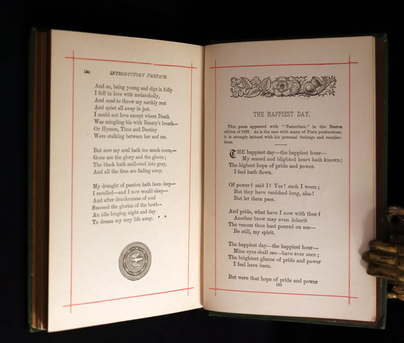 1882 Rare Book - Poems of EDGAR ALLAN POE with a full and impartial Memoir of the Poet.