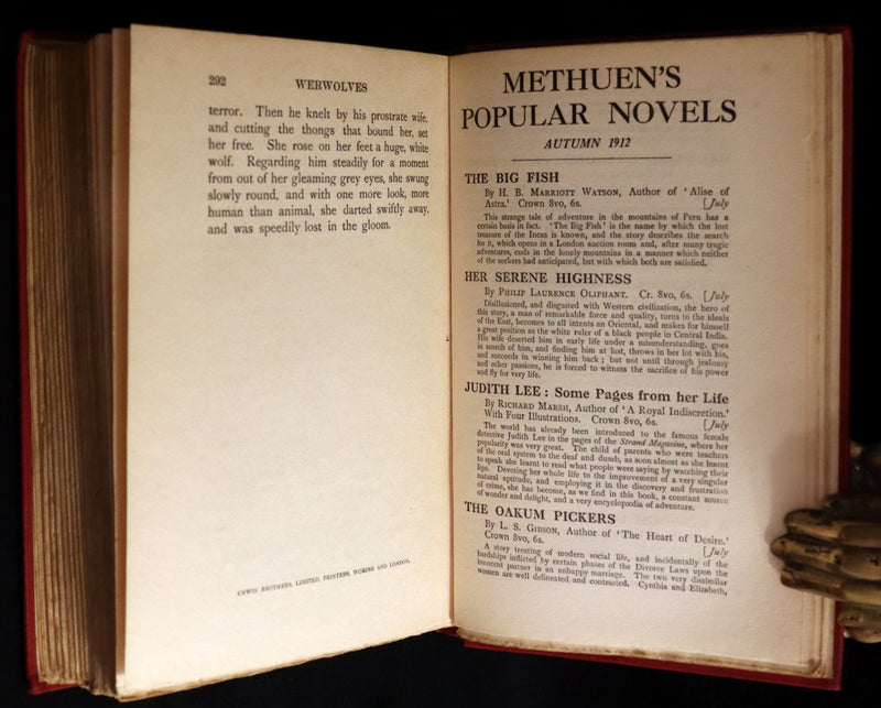 1912 Scarce First Edition on WEREWOLVES - WERWOLVES by Elliott O'Donnell - How to become a WEREWOLF.