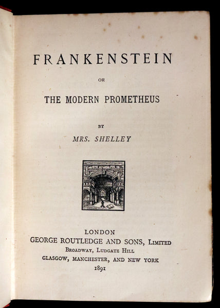 1891 Rare Victorian Book - FRANKENSTEIN or The Modern Prometheus by Mary Shelley.