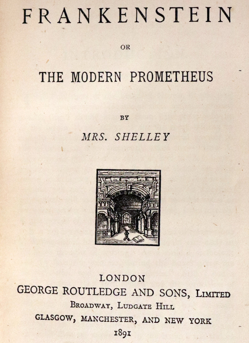 1891 Rare Victorian Book - FRANKENSTEIN or The Modern Prometheus by Mary Shelley.