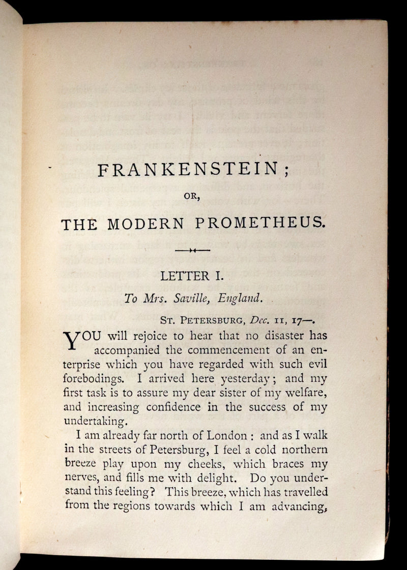 1891 Rare Victorian Book - FRANKENSTEIN or The Modern Prometheus by Mary Shelley.