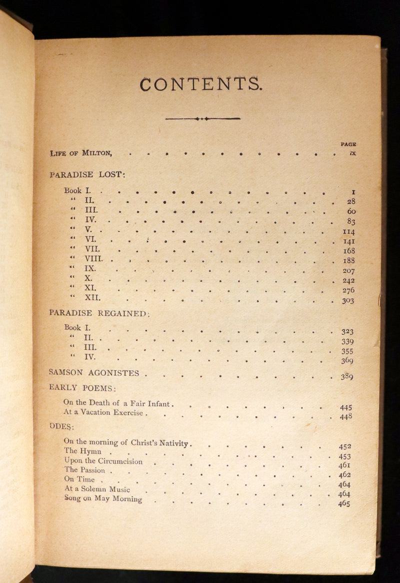 1886 Rare Victorian Book ~ The Poetical Works of John Milton. The Paradise Lost, Paradise Regained, etc. Illustrated.