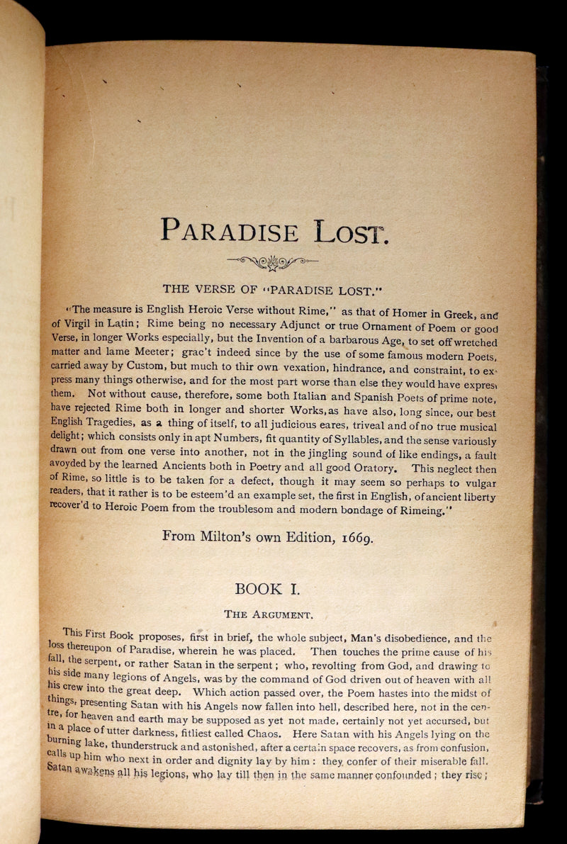 1886 Rare Victorian Book ~ The Poetical Works of John Milton. The Paradise Lost, Paradise Regained, etc. Illustrated.