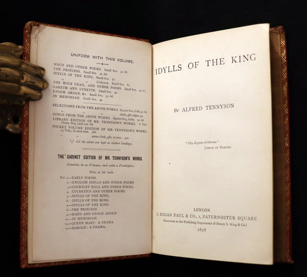 1878 Rare Book in a beautiful binding - Legend of King Arthur - IDYLLS OF THE KING by Alfred Tennyson.