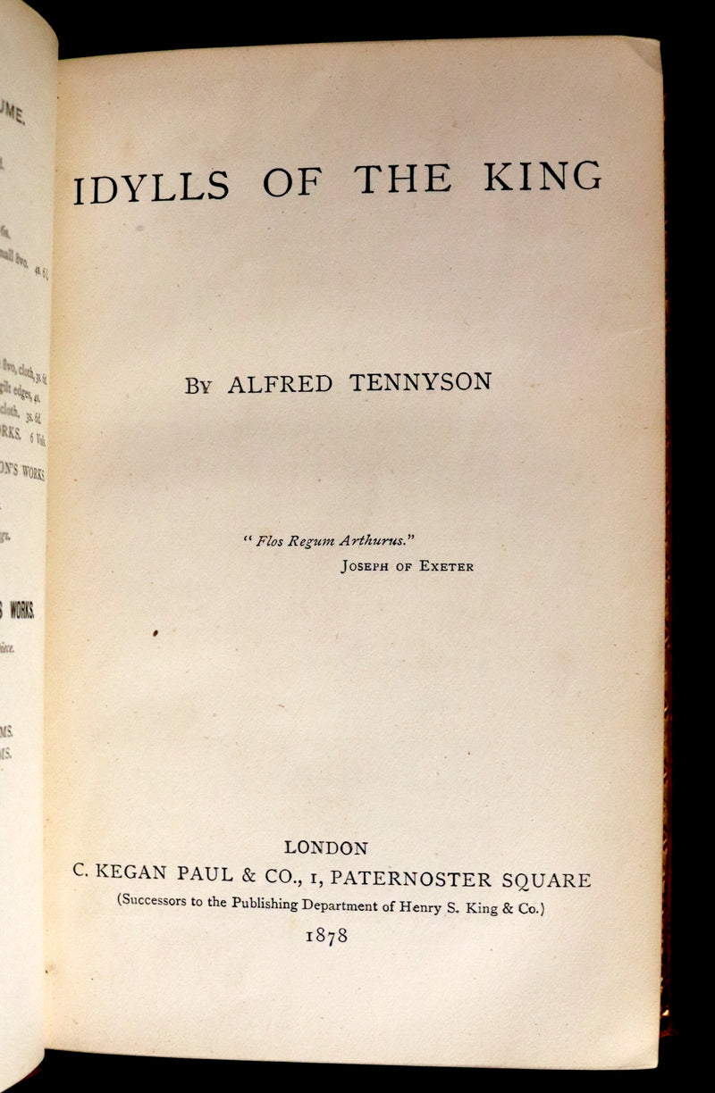 1878 Rare Book in a beautiful binding - Legend of King Arthur - IDYLLS OF THE KING by Alfred Tennyson.
