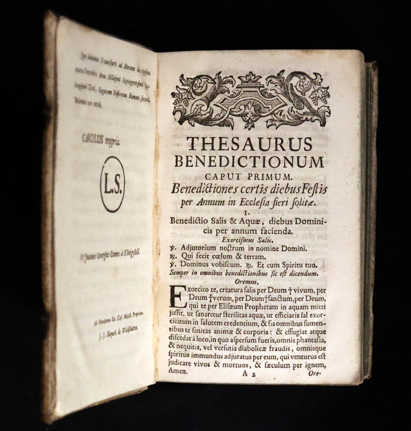 1744 Rare Latin Book in a beautiful vellum binding - EXORCISM & Benediction Manual - Locupletissimus Thesaurus continens Benedictiones, Conjurationes, Exorcismos, Absolutiones, ...
