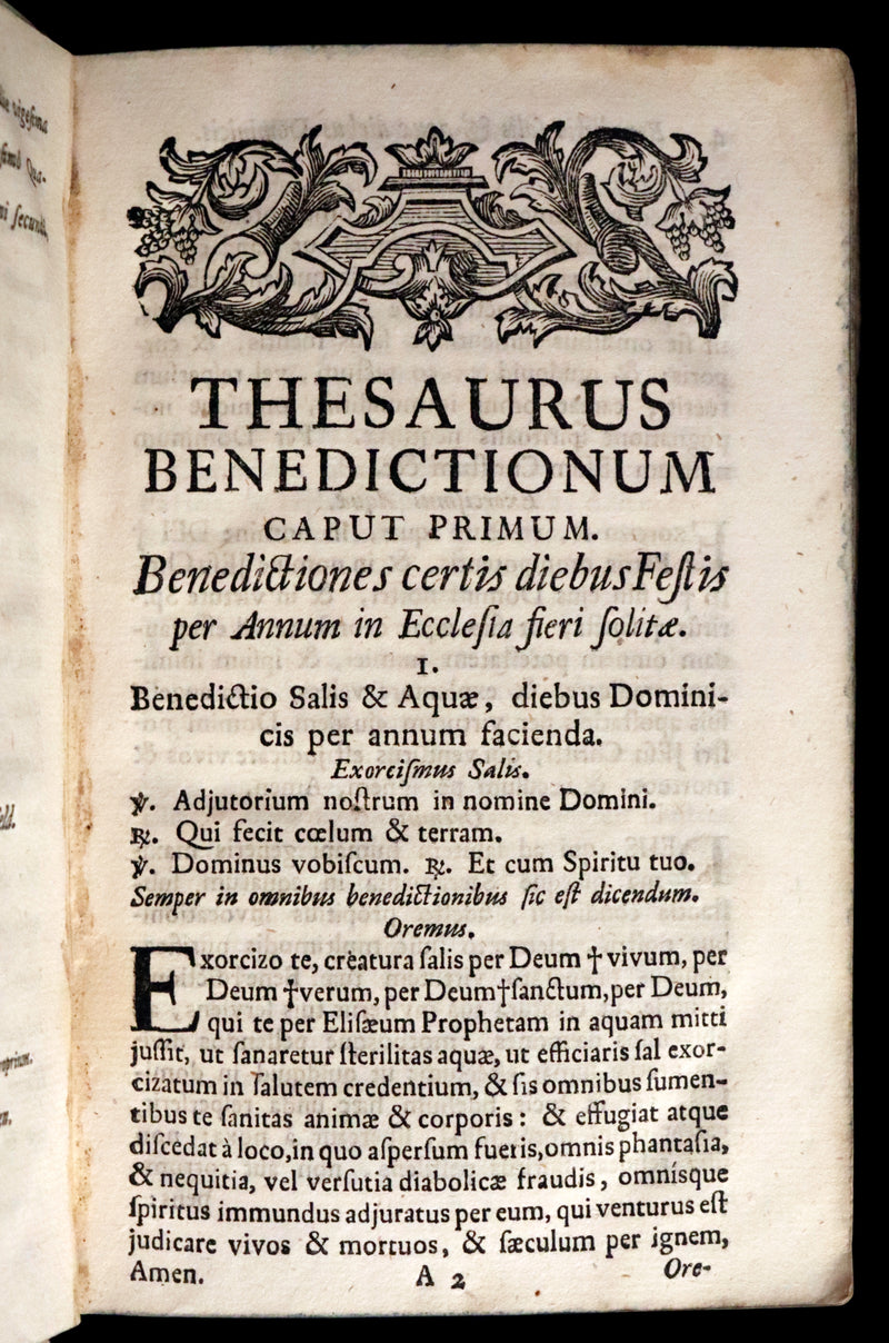 1744 Rare Latin Book in a beautiful vellum binding - EXORCISM & Benediction Manual - Locupletissimus Thesaurus continens Benedictiones, Conjurationes, Exorcismos, Absolutiones, ...