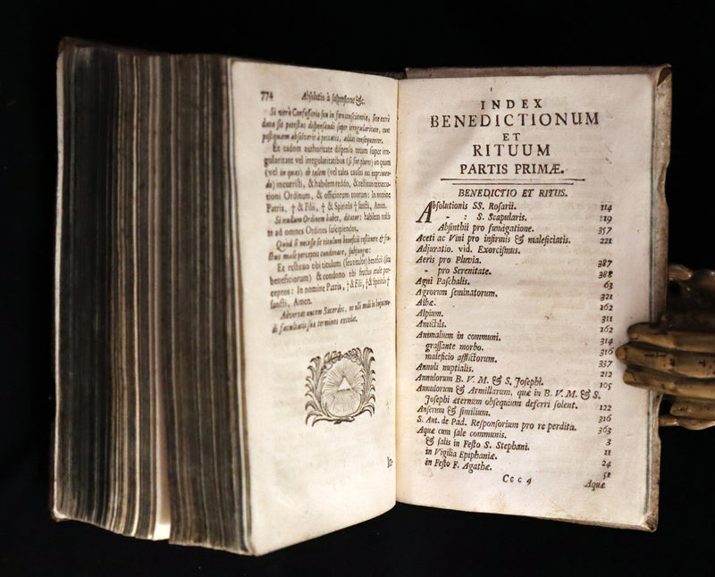1744 Rare Latin Book in a beautiful vellum binding - EXORCISM & Benediction Manual - Locupletissimus Thesaurus continens Benedictiones, Conjurationes, Exorcismos, Absolutiones, ...
