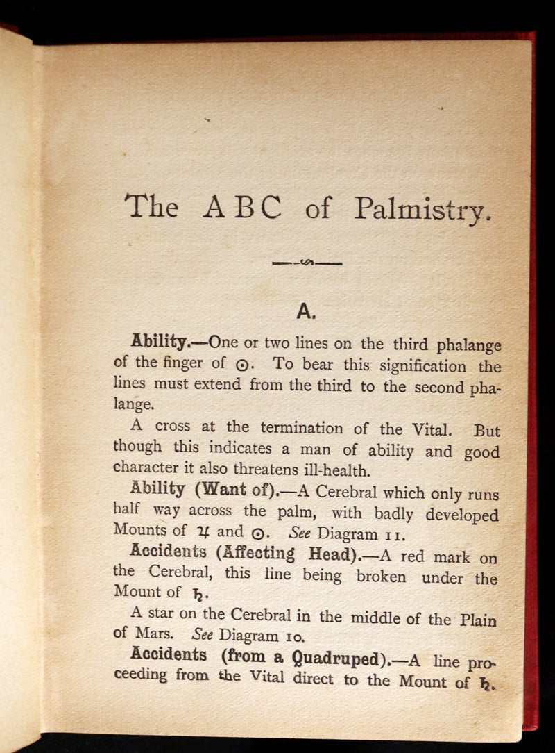 1890 Scarce Book - Character and Fortune Revealed. The ABC Guide to PALMISTRY by Paul Bello.