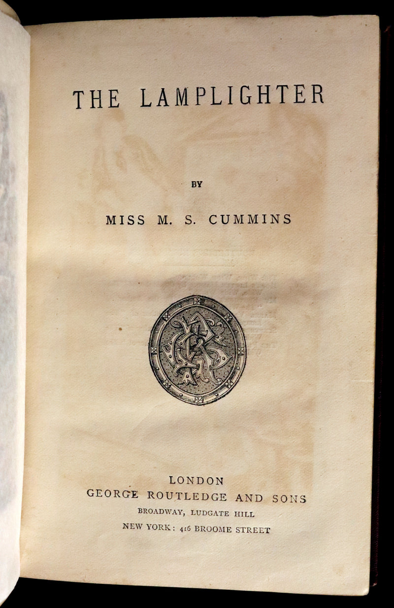 1875 Rare Victorian Book - The LAMPLIGHTER by Maria Susanna Cummins.
