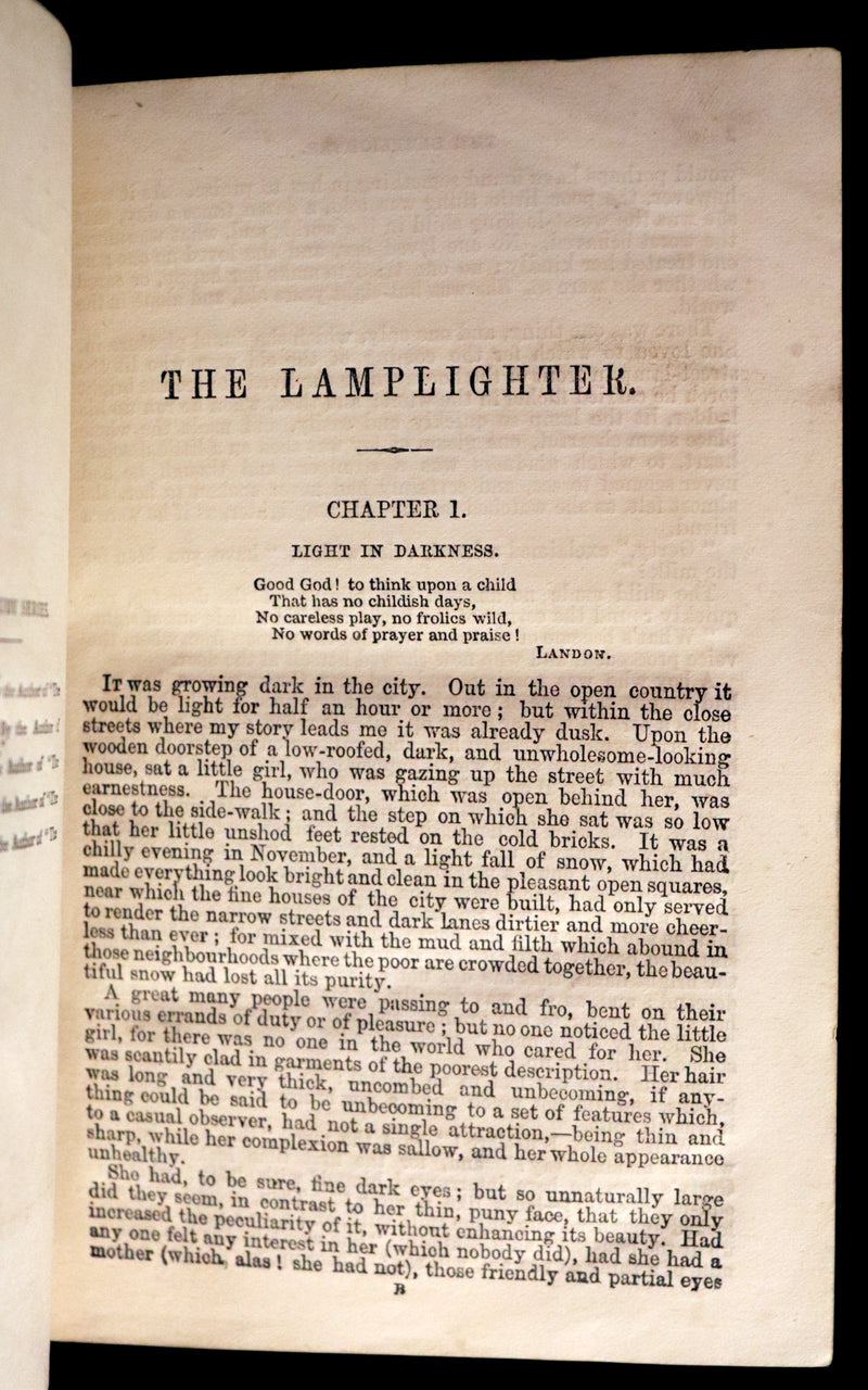 1875 Rare Victorian Book - The LAMPLIGHTER by Maria Susanna Cummins.