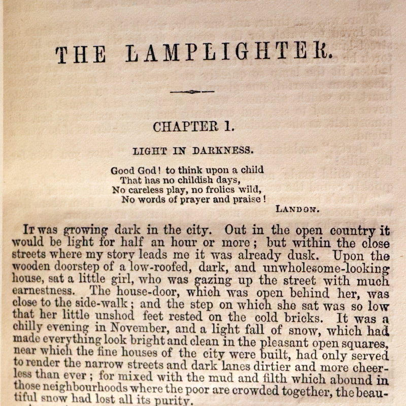 1875 Rare Victorian Book - The LAMPLIGHTER by Maria Susanna Cummins.