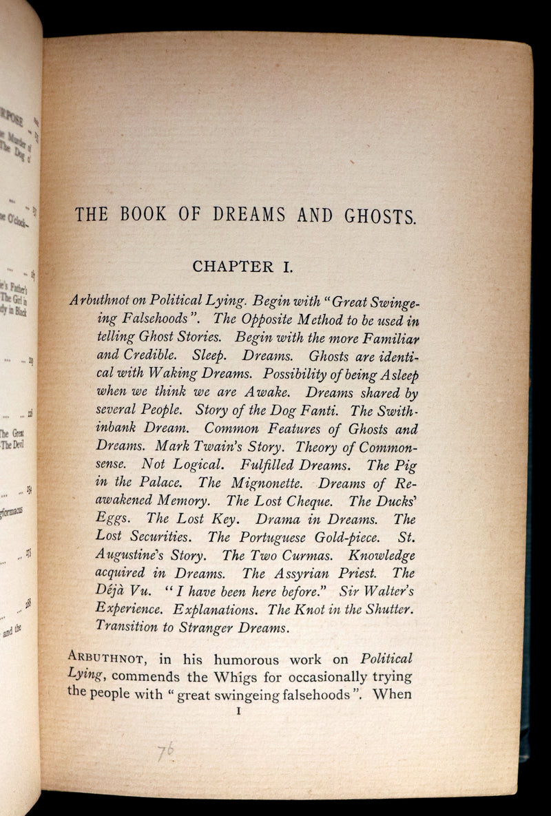 1897 Scarce First Edition - THE BOOK OF DREAMS AND GHOSTS by Andrew Lang.